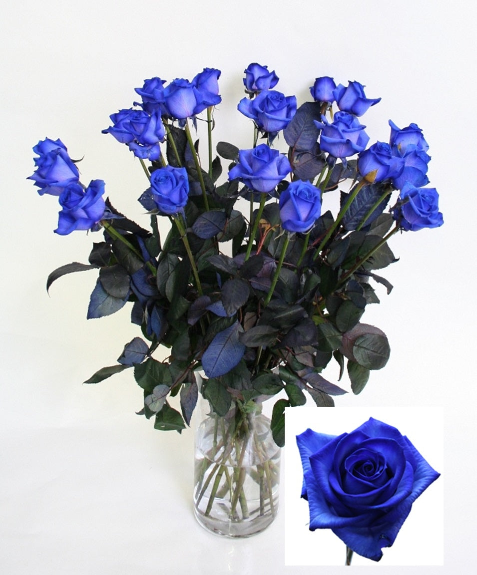 Blaue Rosenstrauß mit langen mittelgroßen Rosen