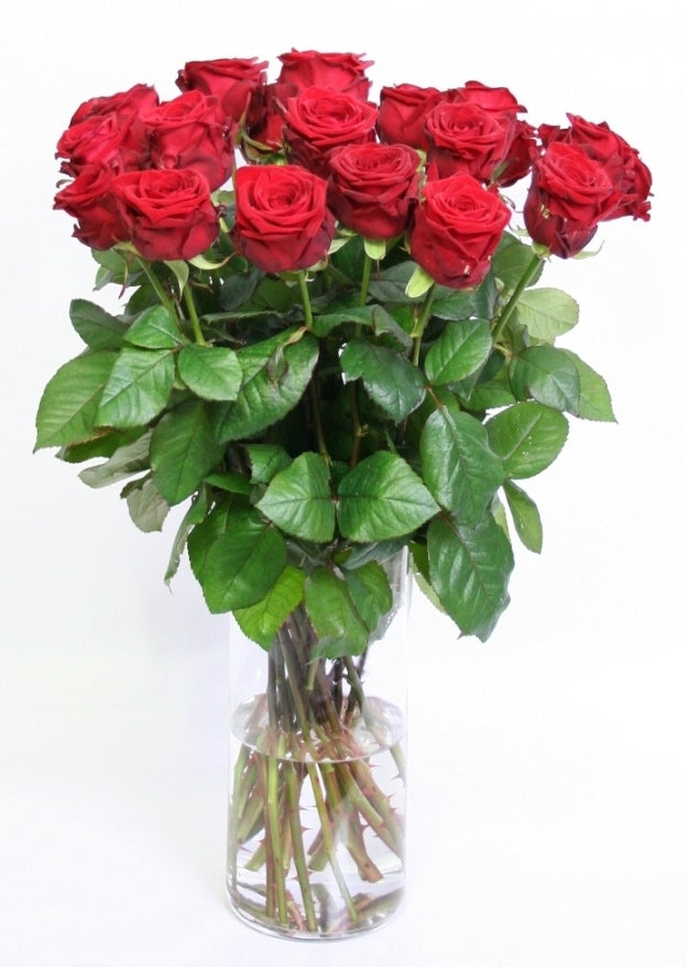 Rote Rosenstrauß mit mittleren langen großen Rosen
